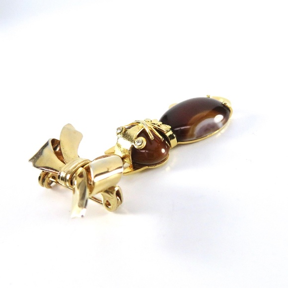 Dangle Cat Bow Tie Pin, 1960s, Rhinestones, Hobco - Picture 3 of 7